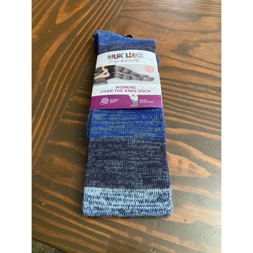 Muk Luks Women Over the Knee Sock Striped‎ Blue Size 6-11 Soft NIP